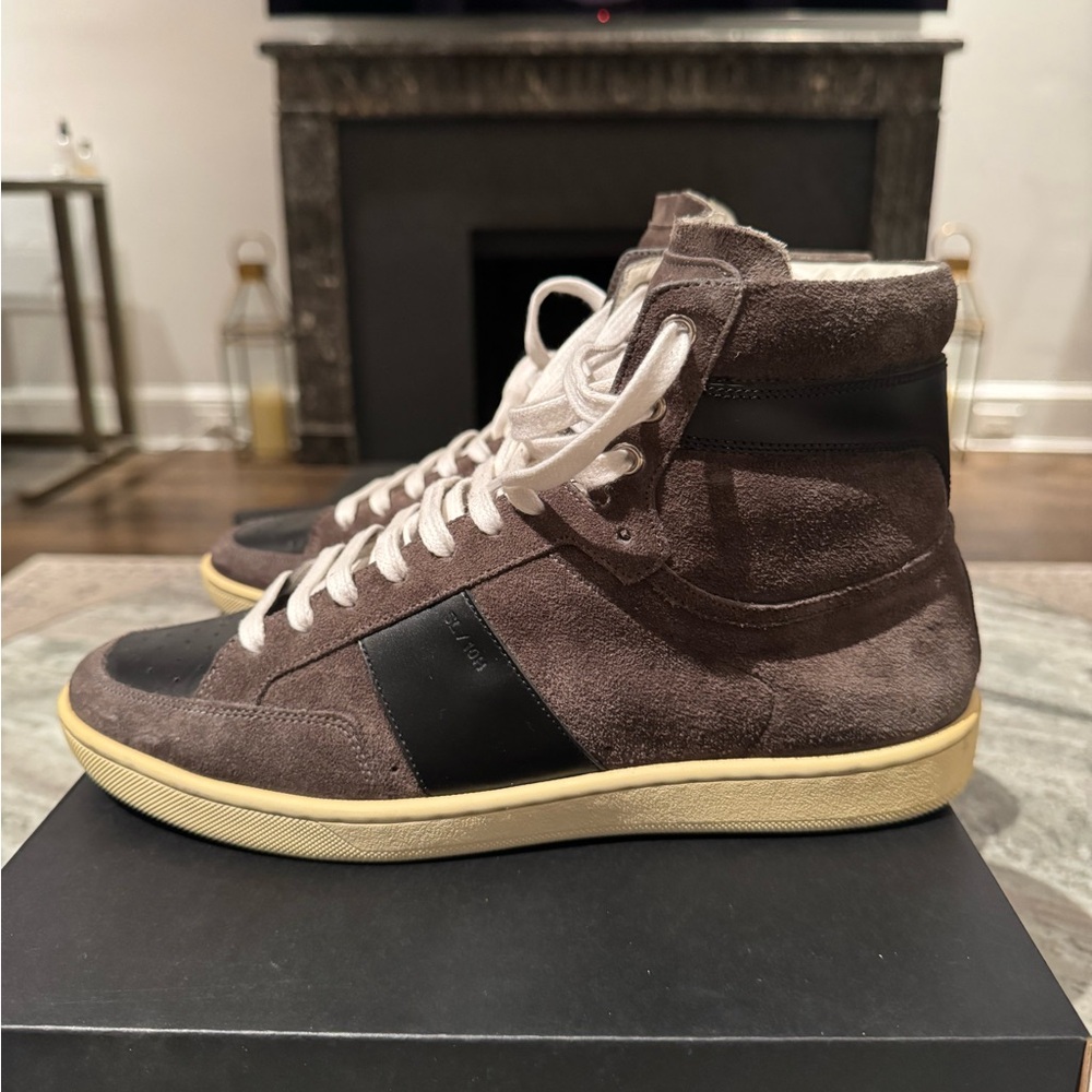 Saint Laurent Grey and Black SL High-Top Sneakers